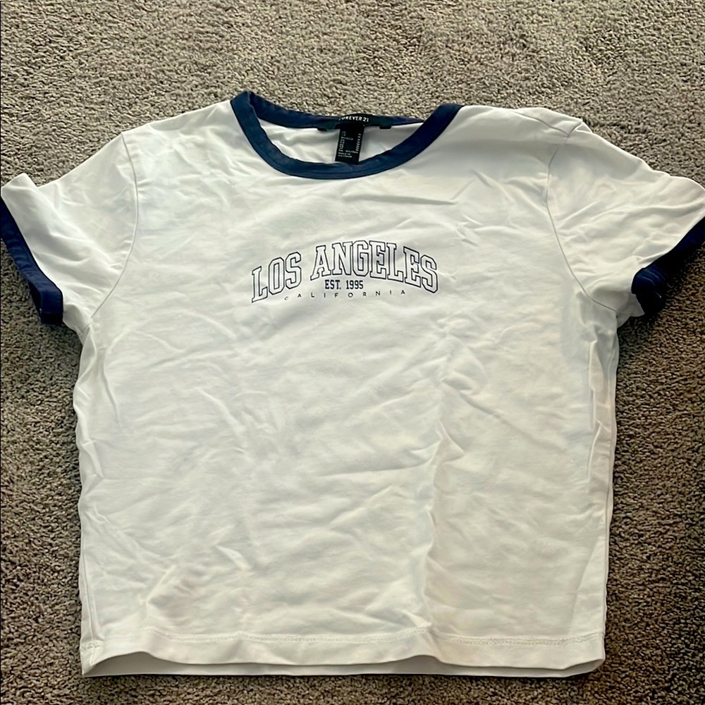 Forever 21 White and Blue Ringer Tee